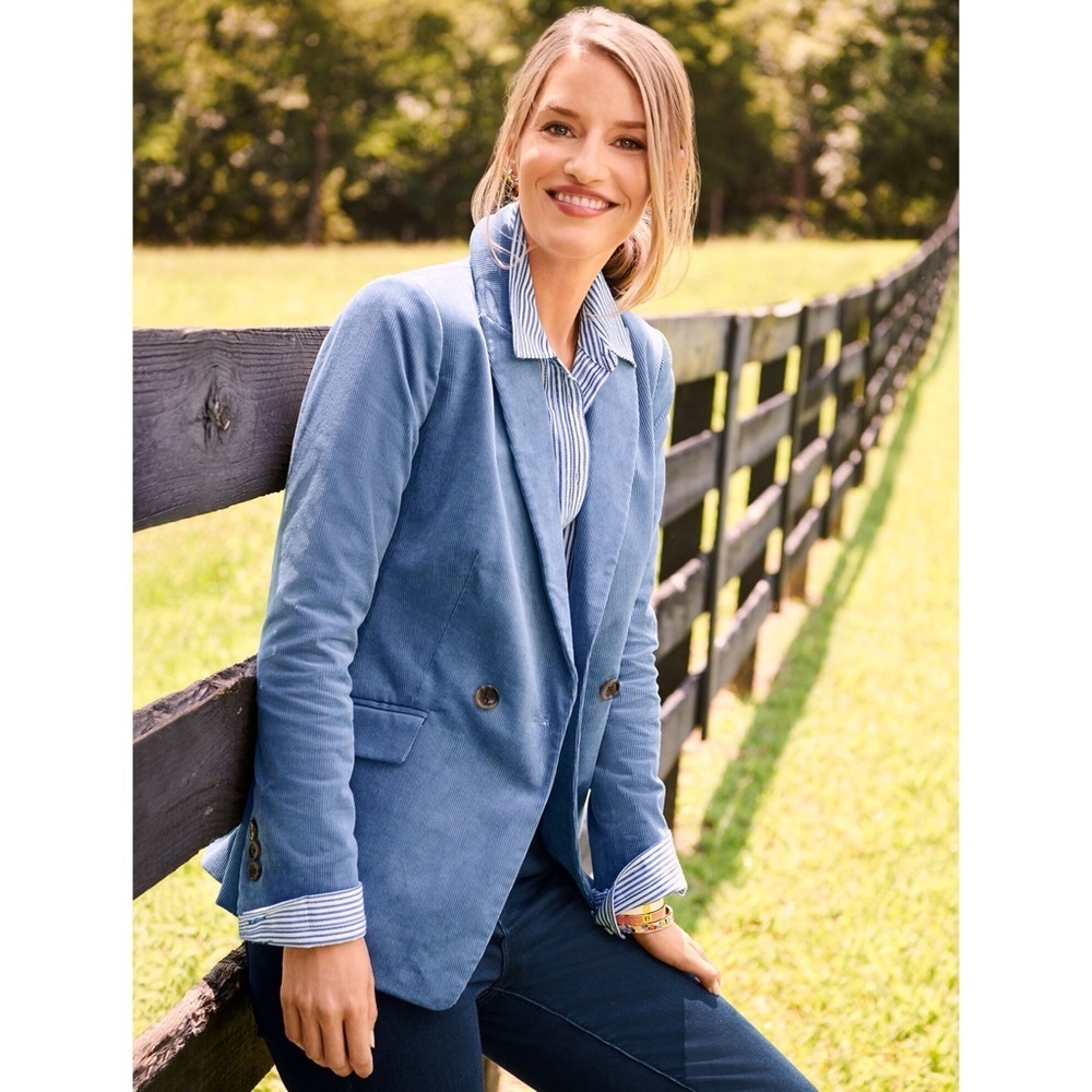 Talbots Double Breasted Corduroy Blazer in Blue Size 12 NEW - Picture 12 of 12